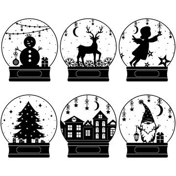 Set of snow winter balloons, vector isolated illustration, black stencil Stock Illustration