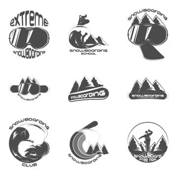 Set Snowboarding logo design template elements Stock Illustration