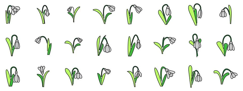 Set of snowdrop icons representing spring and nature Stock Illustration