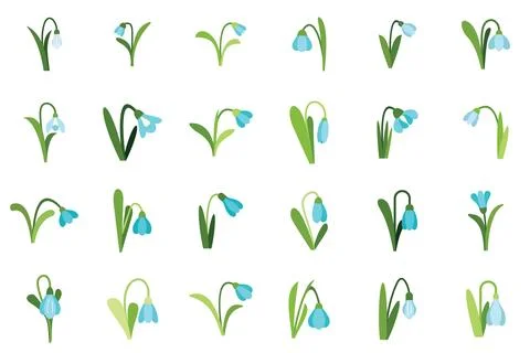 Set of snowdrop icons showing different positions and shapes Stock Illustration