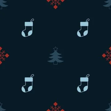 Set Snowflake, Christmas tree and stocking on seamless pattern. Vector Illustrazione stock