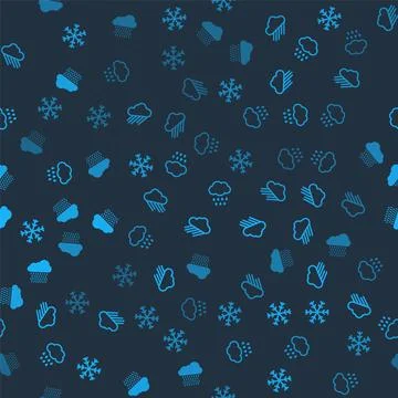 Set Snowflake, Cloud with rain, and on seamless pattern. Vector Illustrazione stock