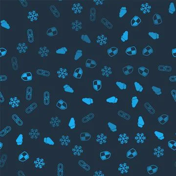 Set Snowflake, Cloud, Shield and Chain link on seamless pattern. Vector Stock Illustration