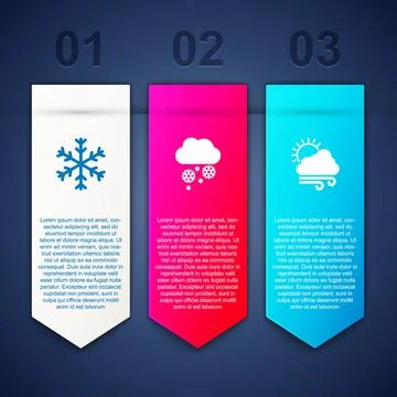 Set Snowflake, Cloud with snow and Windy weather. Business infographic templa Stock Illustration