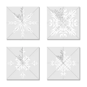 Set of snowflake cutting schemes Stock Illustration