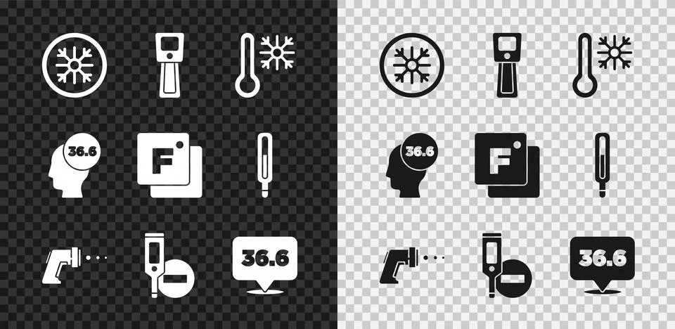 Set Snowflake, Digital thermometer, Thermometer with snowflake, Medical,  a.. Stock Illustration