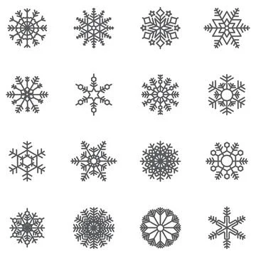 Set of snowflake icon Grey linear outline graphic Stock Illustration