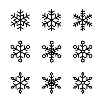 Set of snowflake outline icons. Vector graphics Stock Illustration