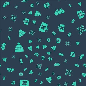 Set Snowflake speech bubble, Bow tie, Winter hat and on seamless pattern. Vector Stock Illustration
