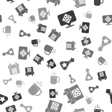 Set Snowflake with speech bubble, Calendar, Santa Claus bag gift and Coffee cup Stock Illustration