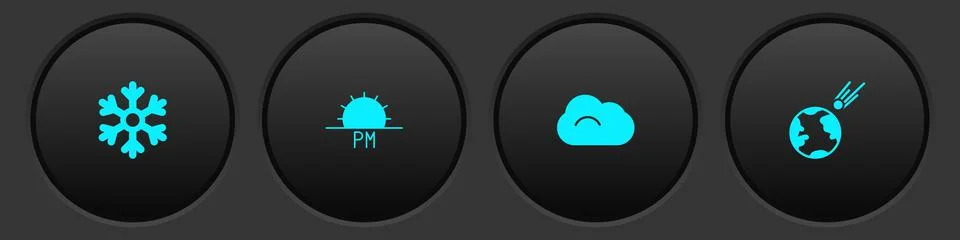 Set Snowflake, Sunset, Cloud and Comet falling down fast icon. Vector Stock Illustration