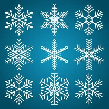 Set of snowflake vector in different shapes, Flat design Illustrations Illustrazione stock