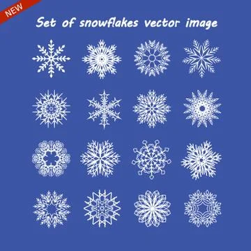 Set of snowflake vector image. White isolated icon Stock Illustration