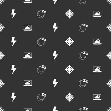 Set Snowflake, Weather forecast, Lightning bolt and Time to sleep on seamless Illustrazione stock