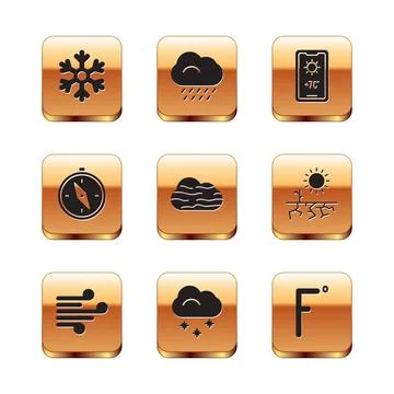 Set Snowflake, Wind, Cloud with snow, Fog and cloud, Compass, Weather forecast Stock Illustration