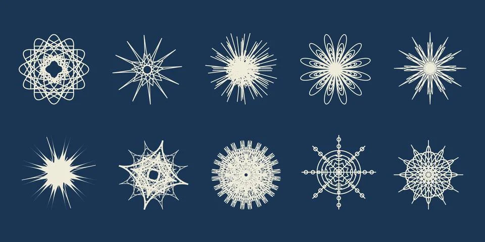 Set snowflakes different on a dark background. Stock Illustration