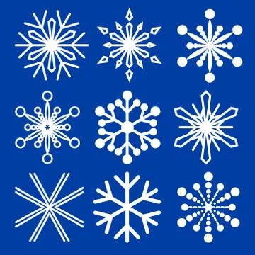 Set of snowflakes of different shapes. Collection of decorative snowflakes Stock Illustration