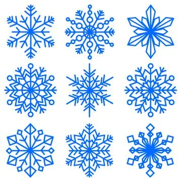 Set of snowflakes of different shapes. Collection of decorative snowflakes Stock Illustration