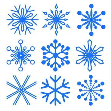 Set of snowflakes of different shapes. Patterned decorative snowflakes. Winter Stock Illustration