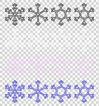 Set of snowflakes isolated on transparent background Illustrazione stock