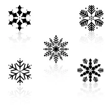 Set snowflakes with reflection Stock Illustration
