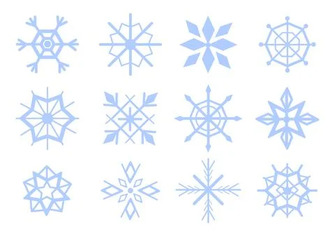 Set of snowflakes. Snowy elements. Winter cold season and snowy weather Stock Illustration