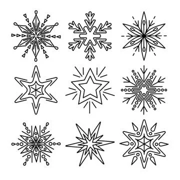 Set of snowflakes in thin line style Stock Illustration