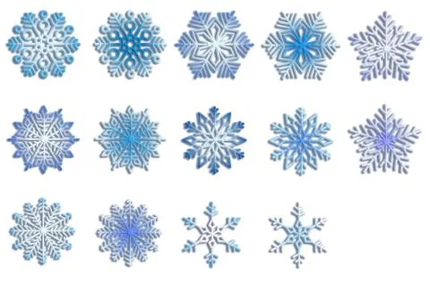 Set of Snowflakes. Winter elements. Blue snowflakes on white background. Stock Illustration