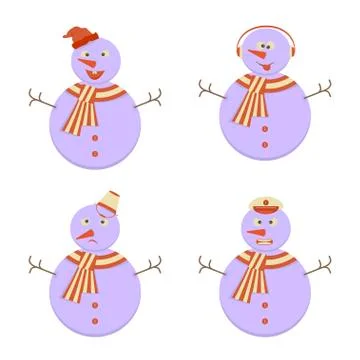 Set of Snowmans with Emotional expression faces Stock Illustration
