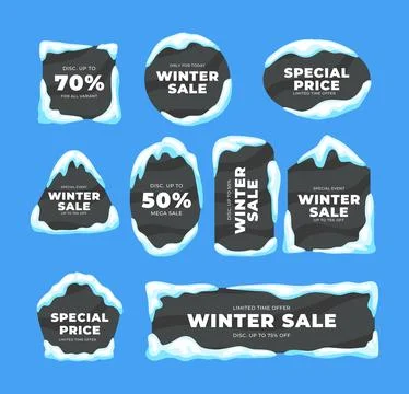 Set snowy frame and ice cap with text here gap banners set illustration, wi.. Stock Illustration