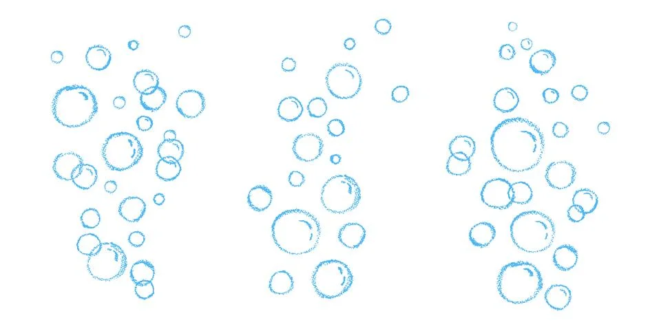 Set of soap or water bubbles drawing by chalk or charcoal. Foam pastel handdrawn Stock Illustration