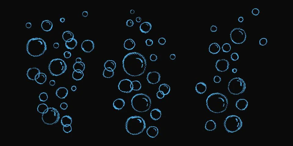 Set of soap or water bubbles drawing by chalk or charcoal. Foam pastel handdrawn Stock Illustration