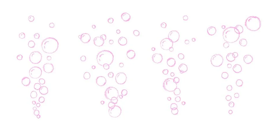 Set of soap or water bubbles drawing by chalk or charcoal. Foam pastel handdrawn Stock Illustration