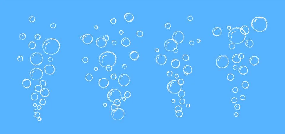 Set of soap or water bubbles drawing by chalk or charcoal. Foam pastel handdrawn Stock Illustration