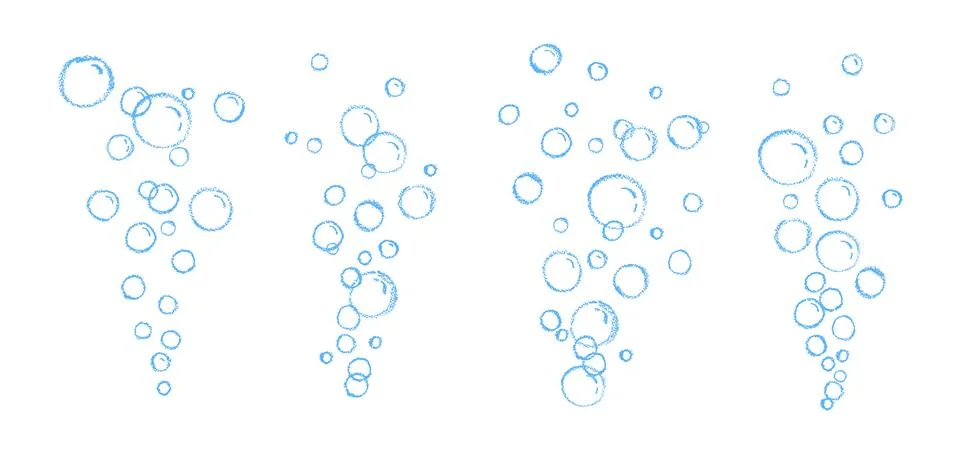 Set of soap or water bubbles drawing by chalk or charcoal. Foam pastel handdrawn Stock Illustration