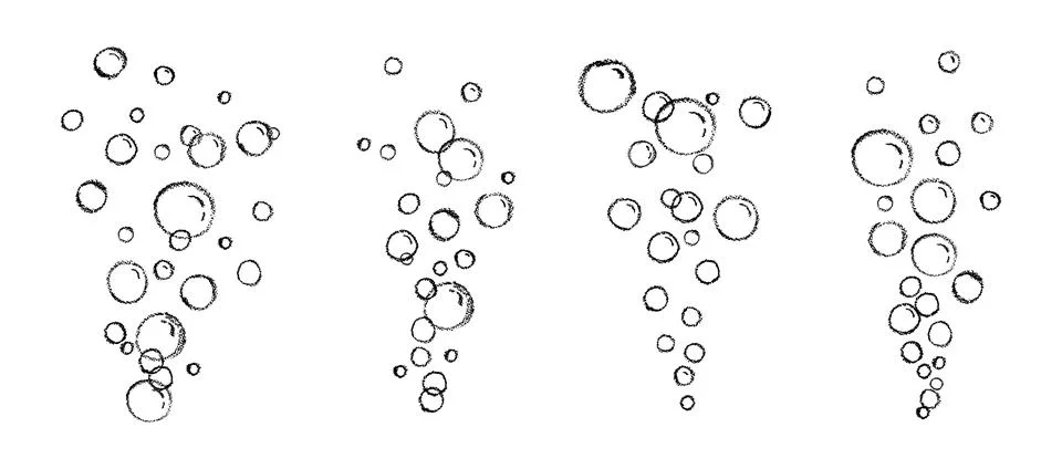 Set of soap or water bubbles drawing by chalk or charcoal. Foam pastel handdrawn Stock Illustration