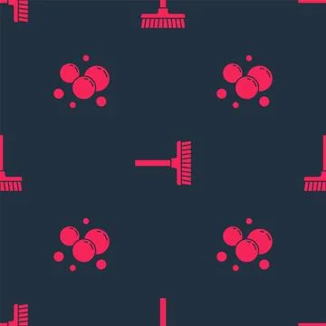 Set Soap water bubbles and Handle broom on seamless pattern. Vector 스톡 일러스트