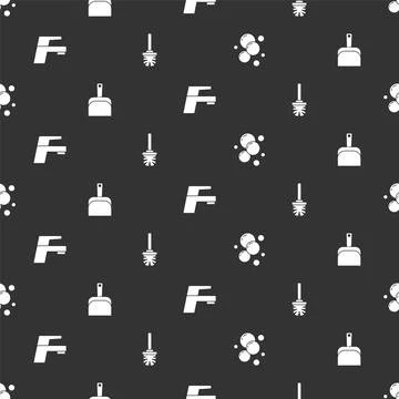 Set Soap water bubbles, Dustpan, Water tap and Toilet brush on seamless pattern 스톡 일러스트