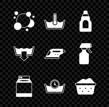 Set Soap water bubbles, Temperature wash, Bottle for cleaning agent, Washer.. Stock Illustration