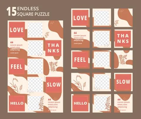 Set of social media editable endless square puzzle template collage design. M Stock Illustration