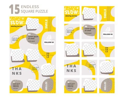 Set of social media editable endless square puzzle template collage design. M Stock Illustration