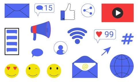 Set of social media elements. Promotion in social networks, communication Ilustración de archivo