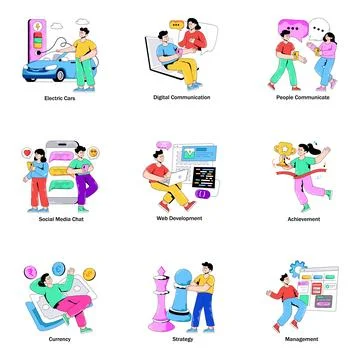Set of Social Media Flat Illustrations Stock Illustration