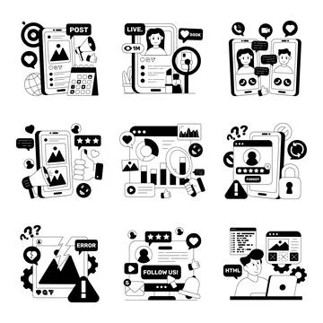 Set of Social Media Marketing Solid Illustrations Stock-Illustration