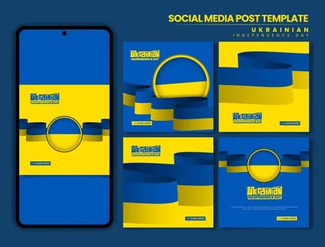 Set of social media post in carousel design for ukrainian independence day Stock Illustration
