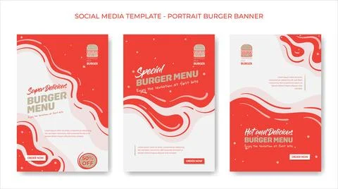 Set of social media post template in square design with red and white wavin.. Stock Illustration