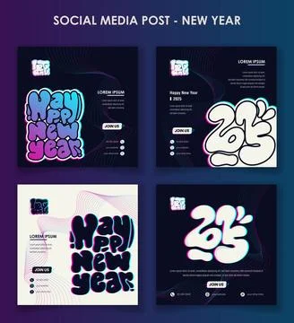 Set of social media post template in fluid typography design for new year c.. Stock Illustration