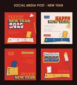 Set of social media post template with retro typography design with party h.. Stock Illustration