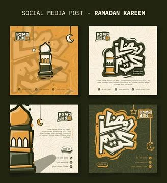 Set of social media post template for ramadan kareem campaign with lantern .. Stock Illustration