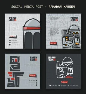 Set of social media post template with arabic cartoon typography for ramada.. Stock Illustration